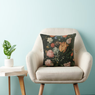 Vintage Floral Baroque, Vase of Flowers in a Niche Throw Pillow