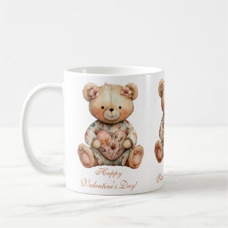 Vintage Floral Bear With Heart Valentine's Day Coffee Mug
