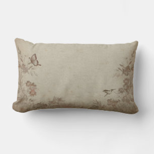 Vintage Floral Beige Lumbar Pillow
