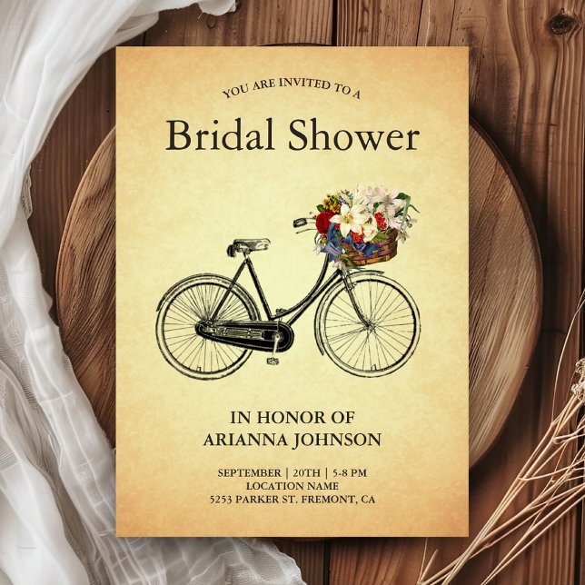 Vintage Floral Bicycle Bridal Shower Invitation (Creator Uploaded)