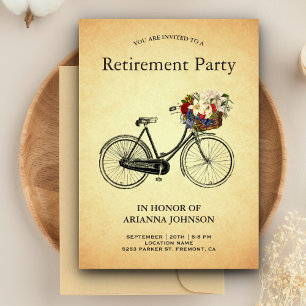 Vintage Floral Bicycle Retirement Party Invitation