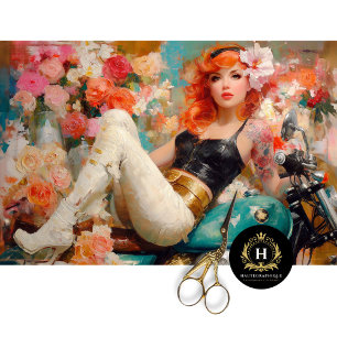 Vintage Floral Biker Woman Decoupage Tissue Paper
