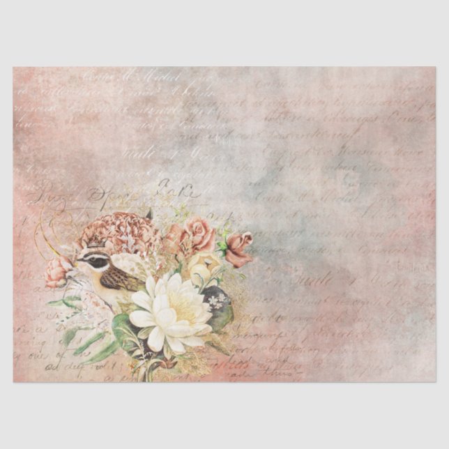 Vintage Floral Bird Decoupage Tissue Paper (Front)