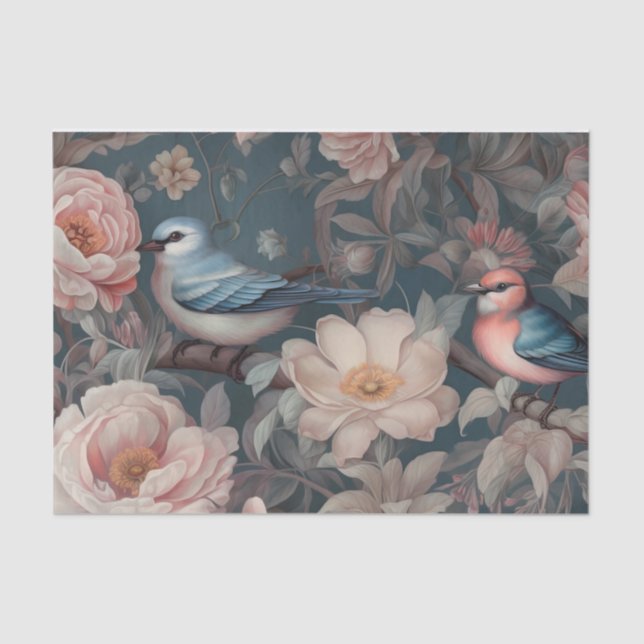 Vintage Floral Bird Tissue Paper (Front)