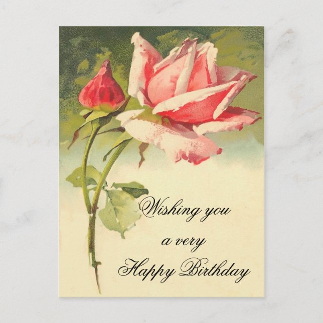 Vintage Floral Birthday Postcard (Front)