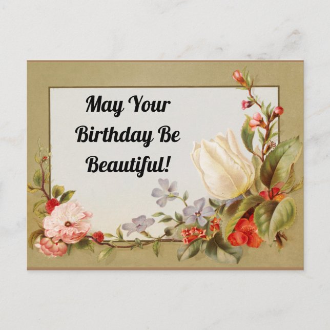 Vintage Floral Birthday Postcard (Front)