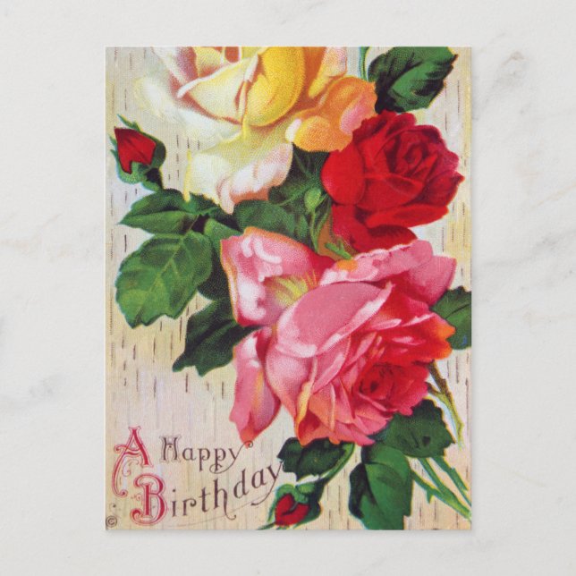 Vintage Floral Birthday Postcard (Front)