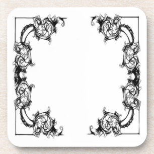 VINTAGE FLORAL BLACK AND WHITE DAMASK COASTER