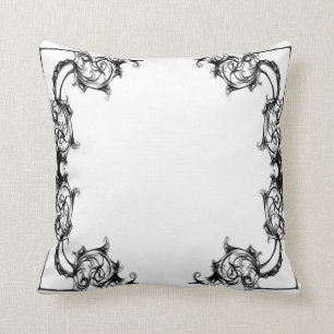VINTAGE FLORAL BLACK AND WHITE DAMASK THROW PILLOW