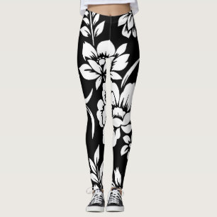 Vintage Floral Black And White Patttern Leggings
