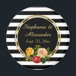 Vintage Floral Black and White Stripe Personalized Magnet<br><div class="desc">Enjoy your bolder sided with wide horizontal black and white stripes,  contrasted by the delicate vintage floral garden theme of pink and yellow roses.  Exciting juxtaposition of differing elements is a beautiful display.</div>