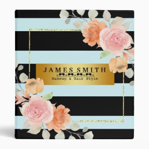 Vintage Floral Black Blue Gold Badge Striped Binde Binder