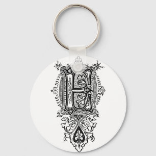 Vintage Floral Black Monogram E Keychain