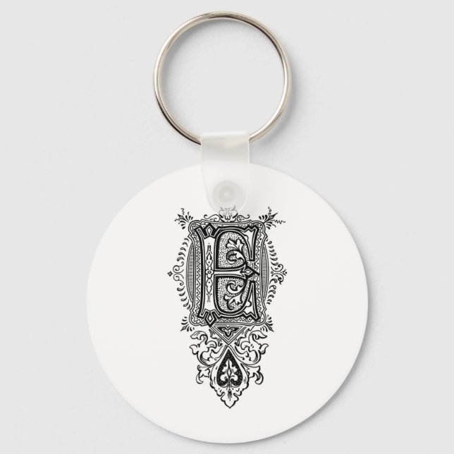 Vintage Floral Black Monogram E Keychain (Front)
