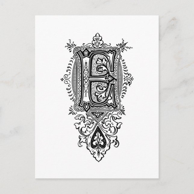 Vintage Floral Black Monogram E Postcard (Front)