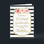 Vintage Floral Black Stripe Granddaughter Birthday Card<br><div class="desc">Birthday card for granddaughter with vintage pink and peach watercolor flowers,  black and white stripes,  gold rustic frame,  rustic handwritten style text and thoughtful verse.</div>
