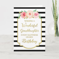 Vintage Floral Black Stripe Granddaughter Birthday