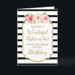 Vintage Floral Black Stripe Sister in law Birthday Card<br><div class="desc">Birthday card for sister in law with vintage pink and peach watercolor flowers,  black and white stripes,  gold rustic frame,  rustic handwritten style text and thoughtful verse.</div>