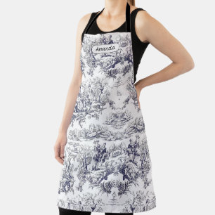 Vintage floral black toile de jouy monogram apron