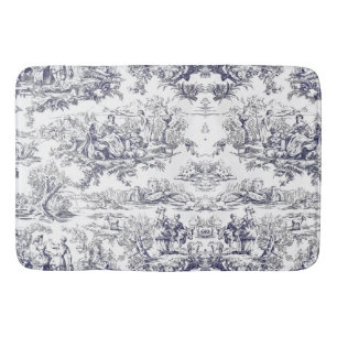 Vintage floral black toile de jouy monogram bath mat