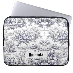 Vintage floral black toile de jouy monogram laptop sleeve