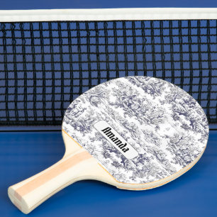 Vintage floral black toile de jouy monogram ping pong paddle