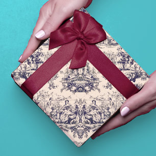 Vintage floral black toile de jouy wrapping paper sheet