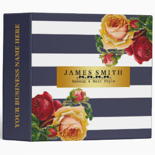 Vintage Floral Black White Gold Badge Striped Binder