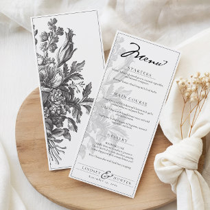 Vintage Floral Black & White Romantic Wedding Menu