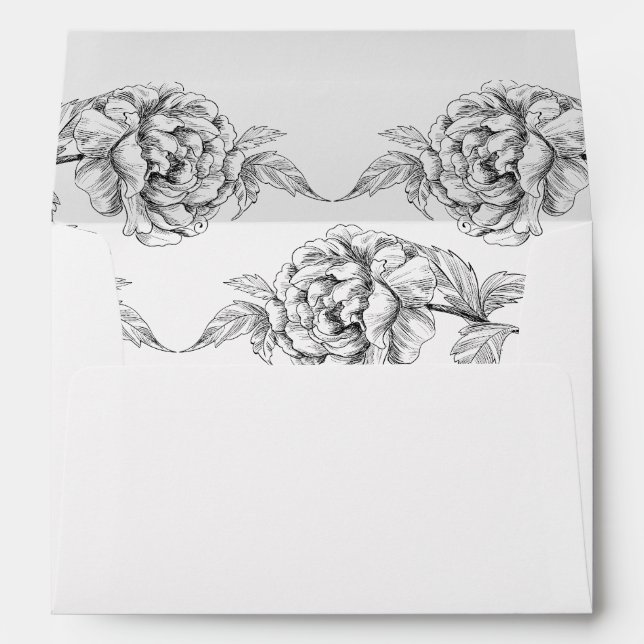 Vintage Floral Black White Wedding Envelope (Back (Bottom))