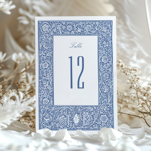 Vintage Floral Bleu Morris Numéro de tableau Carte