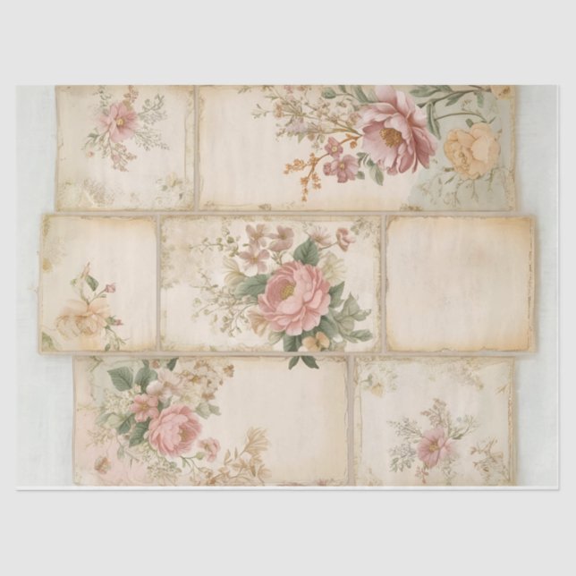 Vintage Floral Blocks Decoupage Tissue Paper (Front)