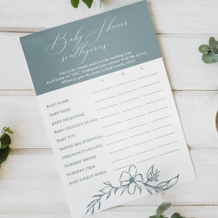 Vintage Floral Blue Baby Shower Scattegories Game Flyer