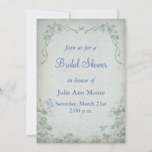 Vintage Floral Blue Bridal Shower Invitation