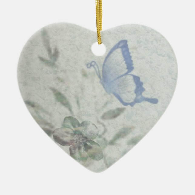 Vintage Floral Blue Ceramic Ornament (Front)