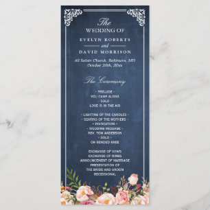 Vintage Floral Blue Chalkboard programme de mariag