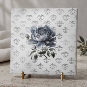 Vintage floral Blue chinoiserie toile monogram Tile