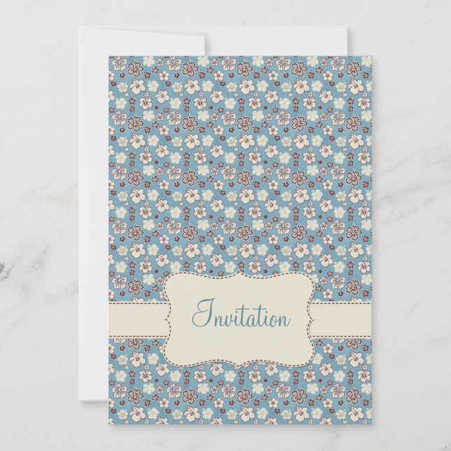 Vintage Floral Blue Pattern Birthday Invitation (Front)