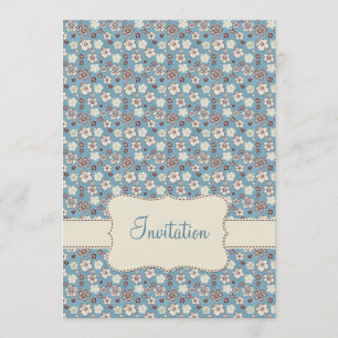 Vintage Floral Blue Pattern Birthday Invitation