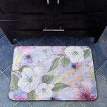 Vintage floral blue purple gold watercolor script bath mat<br><div class="desc">White, purple, and blue watercolor flowers overlay gold script atop a gorgeous, soft periwinkle purple blue, gold veined background on this beautiful, romantic, vintage floral bath or kitchen mat. Choose from 3 sizes: small (16”x24”), medium (20”x30”), and large (24”x36”). Makes a chic and stylish statement for your bathroom. Matching and...</div>