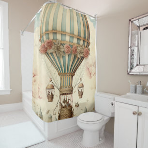 Vintage Floral Blue Stripe  Hot Air Balloon