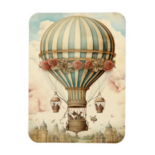 Vintage Floral Blue Stripe Hot Air Balloon Magnet