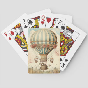 Vintage Floral Blue Stripe Hot Air Balloon Playing Cards