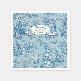Vintage floral blue teal toile de jouy  napkin