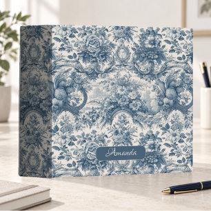 Vintage floral Blue toile de jouy monogram Binder