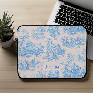 Vintage floral blue turquoise toile jouy monogram laptop sleeve