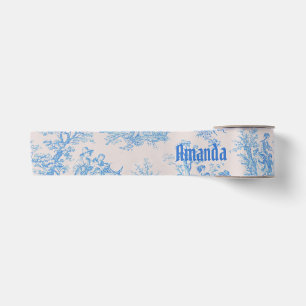 Vintage floral blue turquoise toile jouy monogram satin ribbon