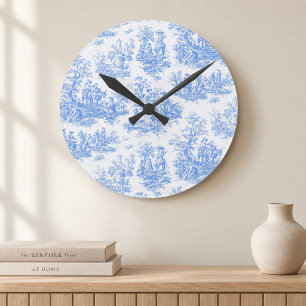 Vintage floral blue turquoise toile jouy round clock