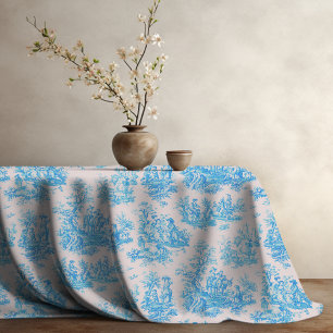 Vintage floral blue turquoise toile jouy tablecloth