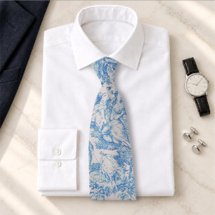 Vintage floral blue turquoise toile jouy tie